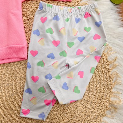  Conj. Blusa de Moletom Sorvetinhos "Dia Feliz" e Legging Corações - Rosa Neon